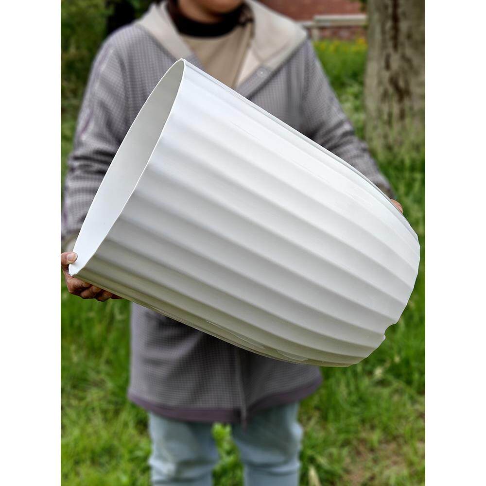 高筒大花盆竖条纹室内超大绿植盆栽天堂鸟高档塑料加厚圆口仿陶瓷