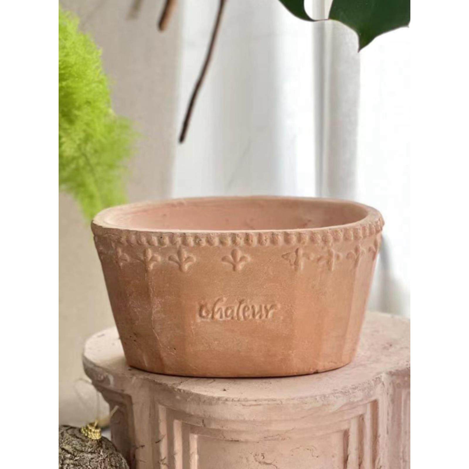 手工粗陶红陶花盆椭圆形花盆绿色植物花卉植物家庭阳台盆栽透气透