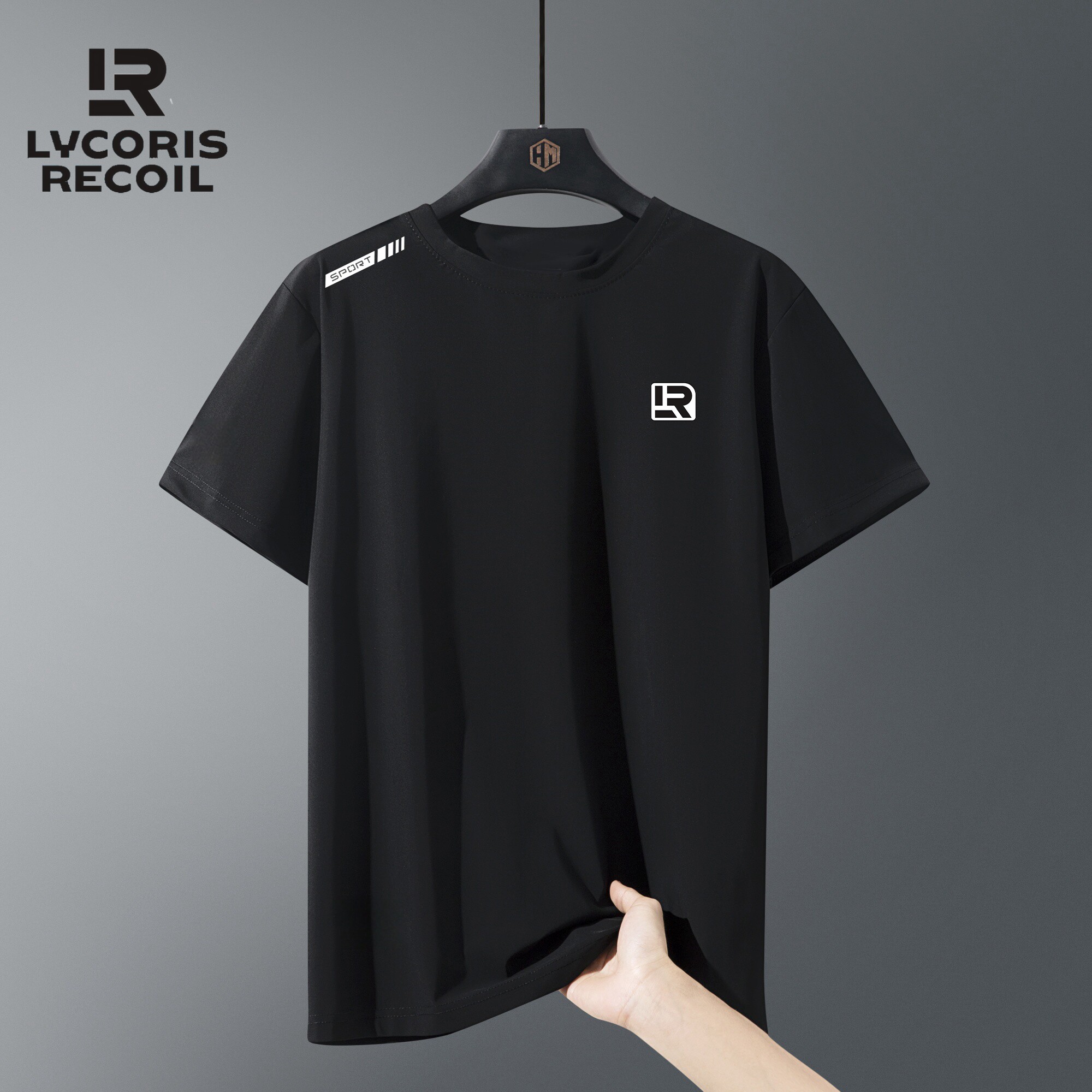 夏季轻奢休闲圆领宽松冰丝锦氨短袖速干透气男士运动冰感t恤百搭