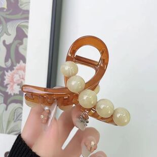 法式 醋酸透棕色抓夹圆珠晕染发夹高级感百搭精致鲨鱼夹ins