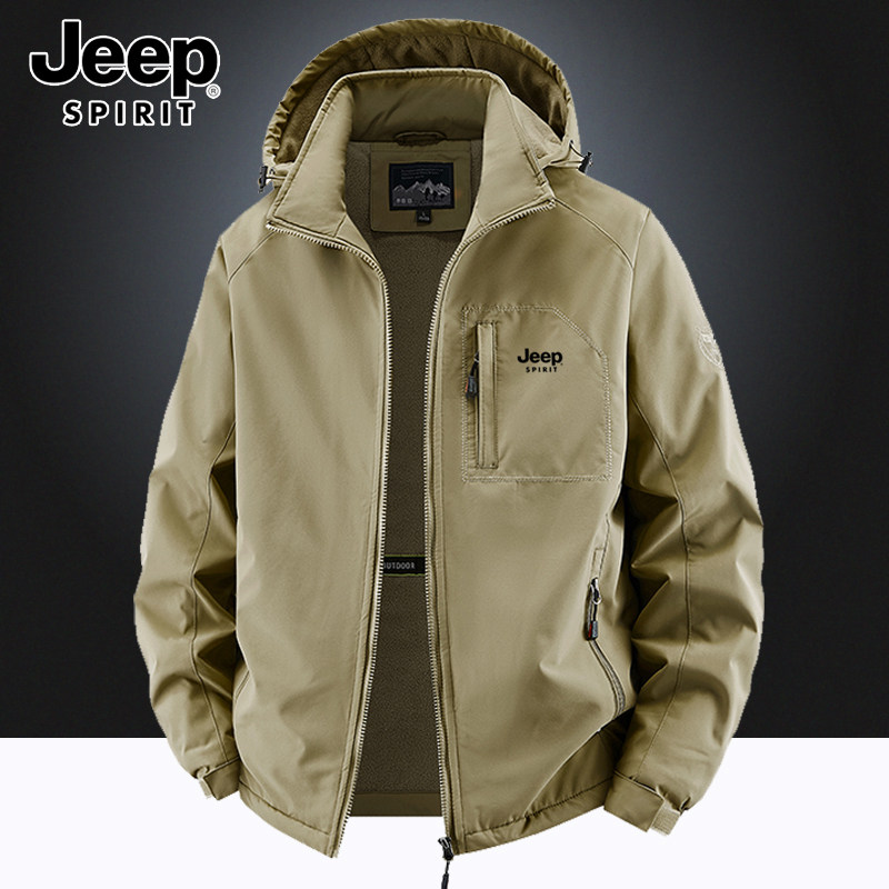 吉普JEEP冬季加绒棉服男士冬天户外休闲登山宽松大码冲锋上衣