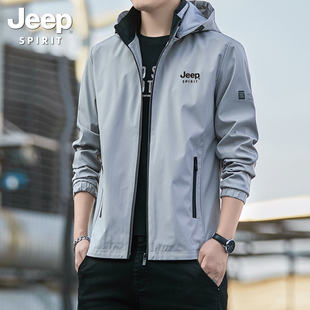 吉普JEEP外套男士春秋连帽休闲风衣2025新款冬季加绒加厚男装夹克