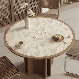 奶油风圆桌桌布h圆形皮革餐桌桌垫防E水防油免洗防烫桌面茶几边几