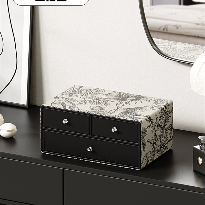 化妆品收纳盒皮革高级感桌面大容量分类化妆Q刷口红梳妆台置物架