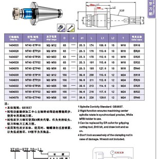 M16 攻牙范围M2 ETP20 NT50刚性伸缩攻牙本体NtT50