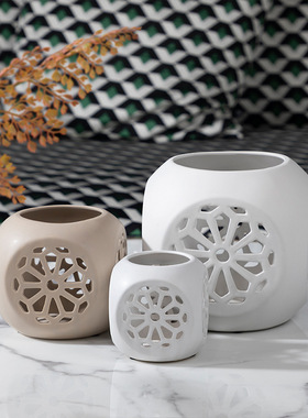 潮州市镂空透光复古烛台陶瓷摆F件欧式烛台摆件陶瓷烛台