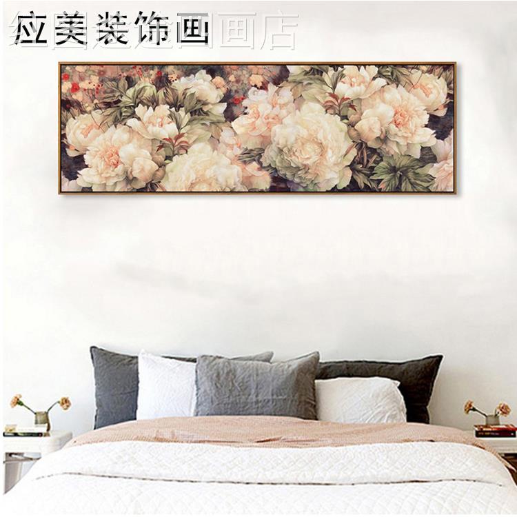 网红现代中式厅装饰国画棠花鸟海牡丹客书房卧室床头发画背沙景墙图片