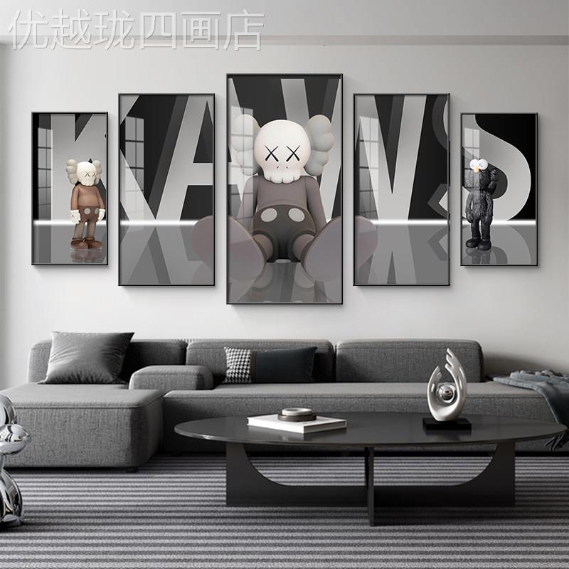 网红现代奢客厅饰画潮流装发背墙景壁轻画大气高级五联组合挂沙画