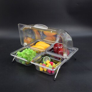 水果试吃展示盘透明塑料分v格带盖果盆凉菜甜品盘子幼儿园餐点盒