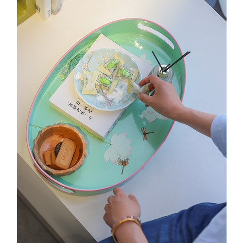 芙菡家复古铁g艺托盘摆件客厅茶几餐桌玄关装饰美式大号多功能托