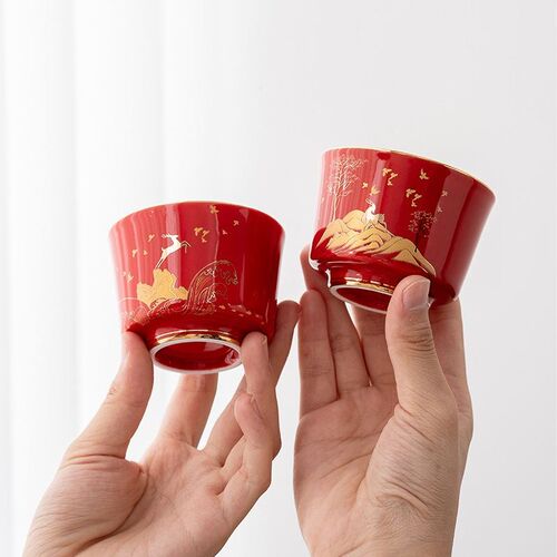 一路有喜情d侣对杯主人杯陶瓷品茗杯茶具单杯婚庆水杯礼盒装