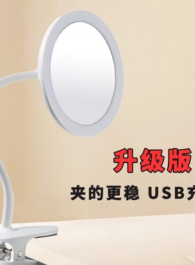 led灯化妆镜带灯夹子桌面小镜子便携充电学生宿舍折叠美妆手持镜
