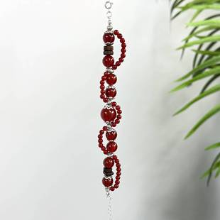 机会 乐观 财财财 红玛瑙本命年红色天然水晶手串礼物 百财