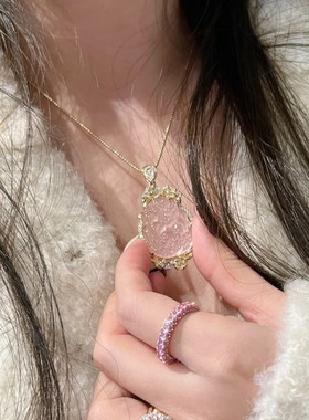 仿粉水晶九尾狐高级时尚项链新中式小狐狸轻奢锁骨链