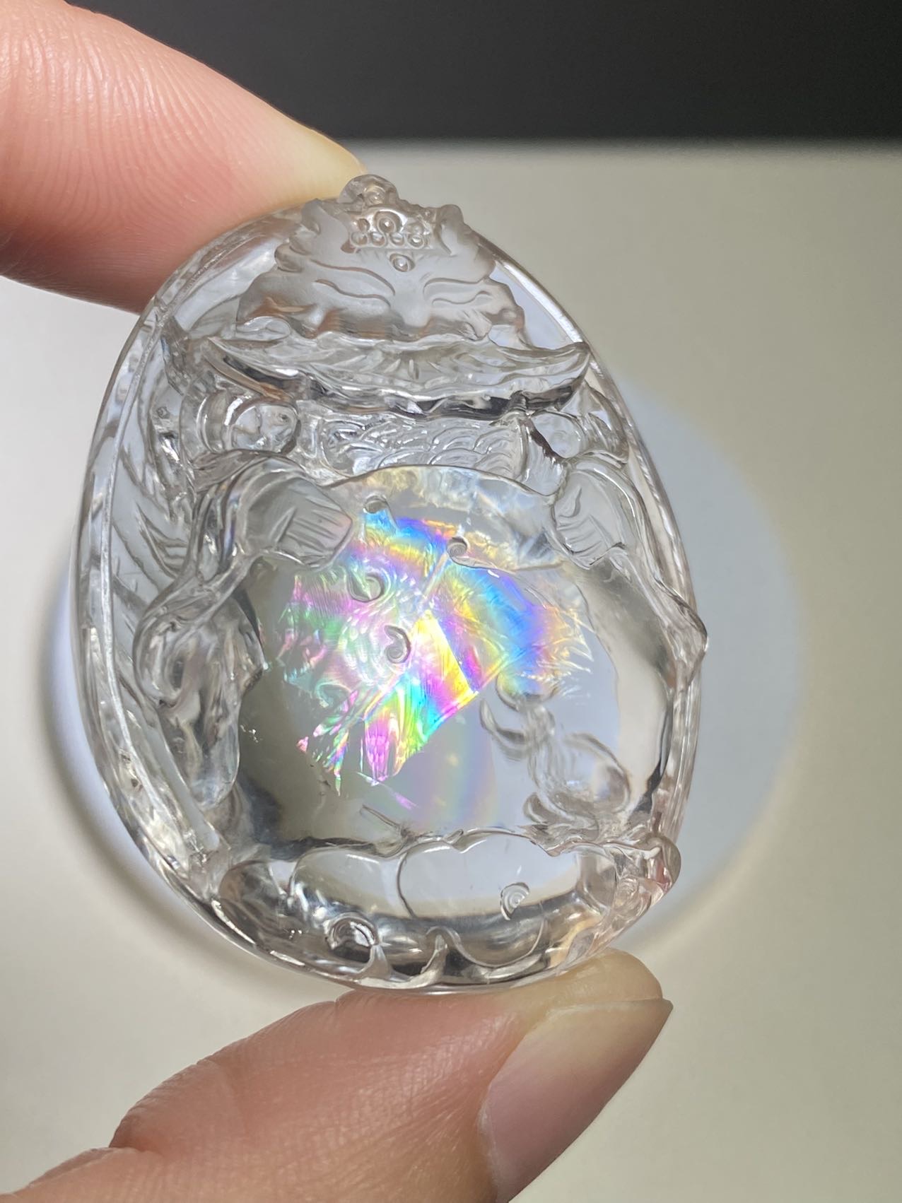 白水晶爆彩将军九尾狐吊坠手运能量球七彩虹闪耀爆彩暴富凤凰手雕