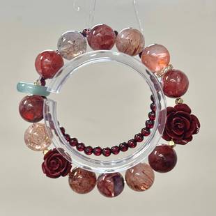 中式 印象轻奢小众高级气质情侣石榴石手串闺蜜 朱砂玫瑰花手链女款