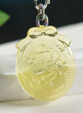 手工款小高货天然柠檬黄水晶宝宝狐项链毛衣链手工款守护纯洁爱情