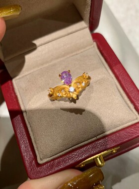 莺尾花红刚玉甜心粉钻轻奢高级感王风皇冠戒指轻奢小众简约手饰
