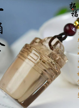 厂家批发天然茶水晶一桶金吊坠项链毛衣链项坠饰品礼物首饰情侣