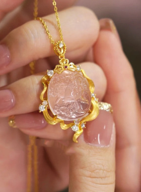 蒂晨设计粉水晶九尾狐高级时尚项链  新中式青丘小狐狸轻奢锁骨