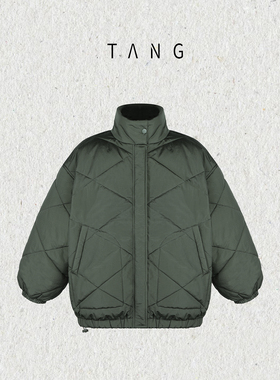 阿汤哥TANG*AMV同源菱格纹高领棉服2025冬季新款男OVERSIZE外套