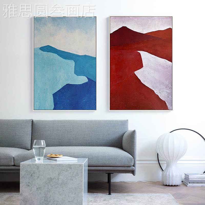 网红三小姐代抽象块画艺术装饰大幅现色墙壁画版走竖廊尽头玄关挂图片