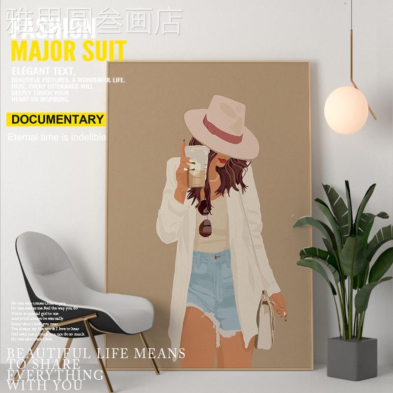 网红欧艺店术人物风装饰画北发温馨时尚沙背景墙挂画文艺服装壁画图片