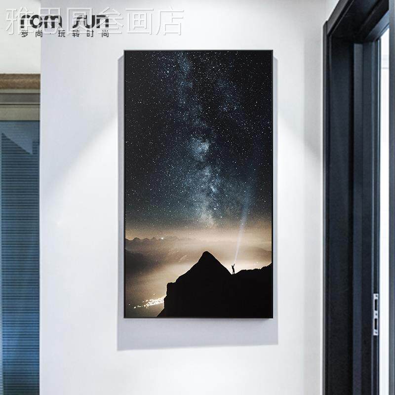 网红美罗尚北欧玄装饰画唯星空摄墙影挂画现后代黑白走关廊过道画