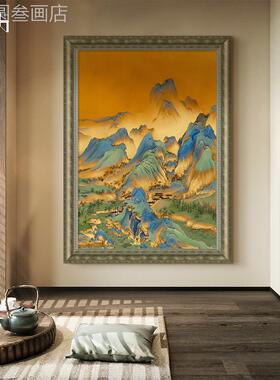 千里江山挂中古风玄关手绘有油画客厅沙发高背靠山装饰画级感壁画