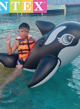INTEX-58561大号黑鲸坐骑 成人鲨鱼造型游泳圈 儿童充气坐圈浮排