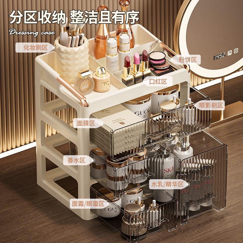 化妆品收纳盒桌面护肤防尘家用抽屉式分格口红梳妆台首饰置物架子