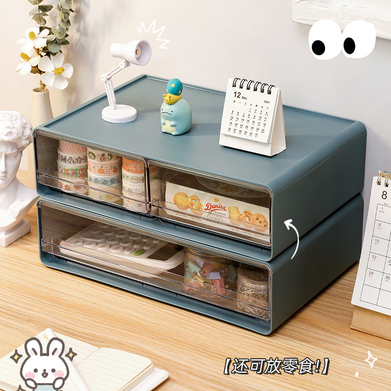 透明抽屉式桌面收纳盒化妆品整理盒办公室书桌文件文具置物架盒子