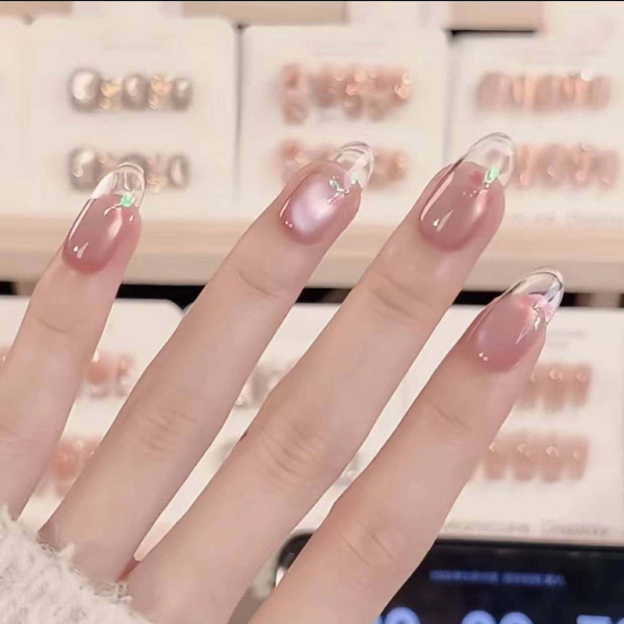 【极光樱花】高端 纯手工穿戴甲美甲温柔浪漫猫眼系列夏日美