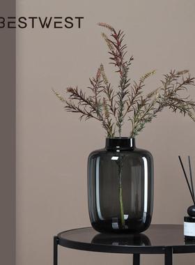 博西家居 创意雾紫色水培玻璃花瓶 软装家居客厅鲜花水培插花器