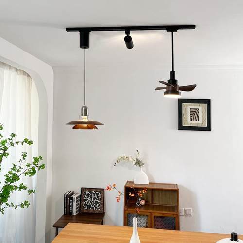 中古风餐厅吊灯可移动轨道带电风扇吧台灯简约法式升降悬停PH5灯