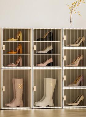 简易塑料翻盖式组合鞋柜家用宿舍磁吸收纳盒非亚克力透明鞋盒