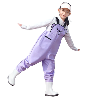 儿童玩水连体下水裤赶海装备男女玩沙涉水雨鞋雨裤一体幼儿园衣服