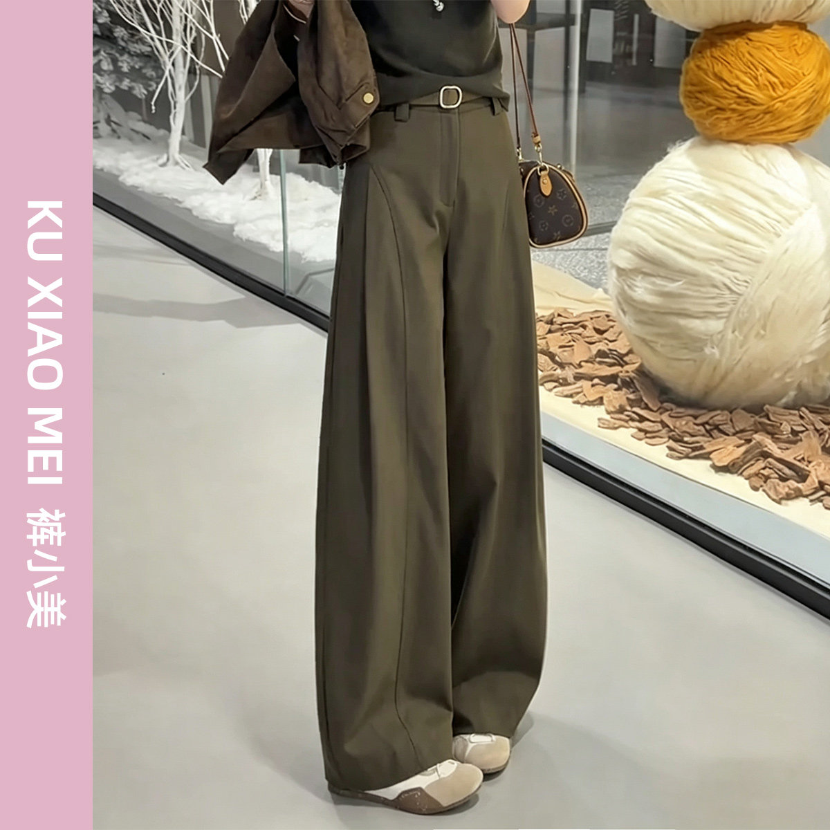 贝斯裤女潮流侧压褶阔腿裤秋新款