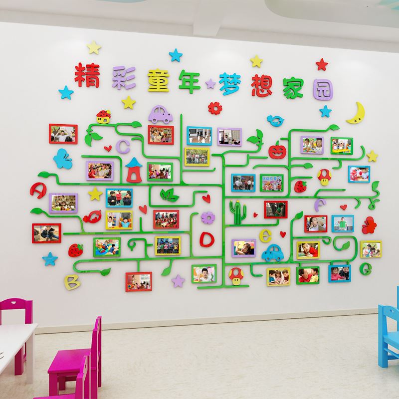 幼儿园许愿树照片墙面装饰3d立体墙贴画儿童房间布置文化墙成长树图片
