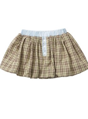 24121-24冬季新款  欧美风撞色假两件松紧腰纽扣泡泡短裤裙半身裙