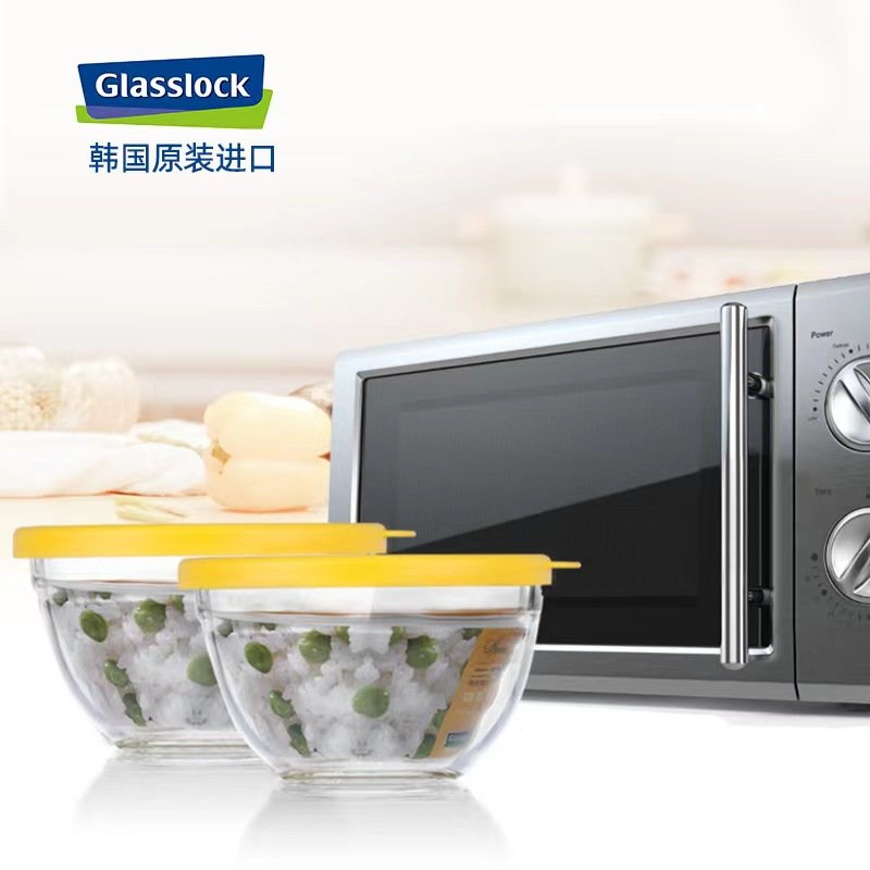 Glasslock韩国钢化玻璃微波炉保鲜盒密封圆形大容量沙拉碗图片