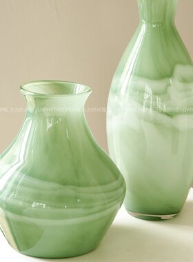 宋代美学绿云肌理中式轻奢花瓶摆件客厅插花复古琉璃餐桌高级感