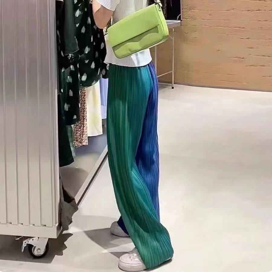 网红炸街百搭彩色阔腿裤2023春夏新冰丝百褶裤高腰宽松渐变阔腿裤,女装/女士精品,大码裤装,淘宝优惠券,粉丝福利购,淘宝优惠卷