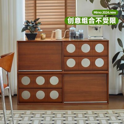 复古实木组合电视柜收纳储物柜一体法式中古落地电视机柜客厅定