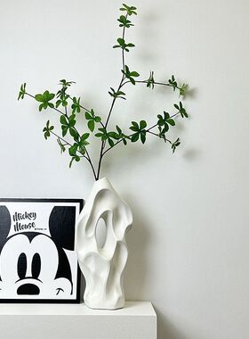 北欧侘寂风高级感陶瓷花瓶客厅玄关轻奢装饰摆件仿真花假花插花器