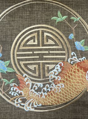 新中式棉麻刺绣沙发布红木家具四季通用靠垫坐垫抱枕桌旗面料