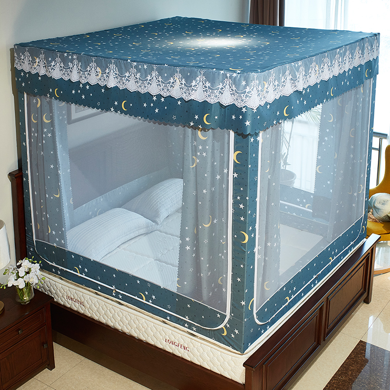 极速三开门坐床式蚊帐防蚊遮光一C体拉链式方帐蒙古包防摔安全隐