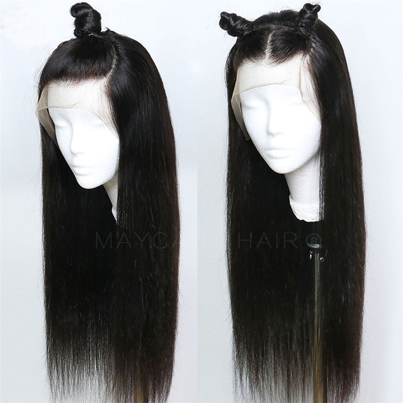 极速Maycaur Black Long sStraight Synthetic Lace Front Wigs f