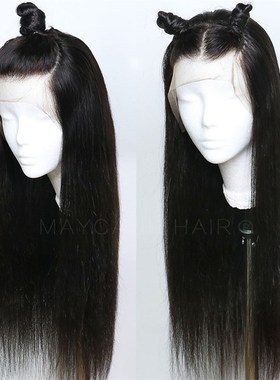 极速Maycaur Black Long sStraight Synthetic Lace Front Wigs f