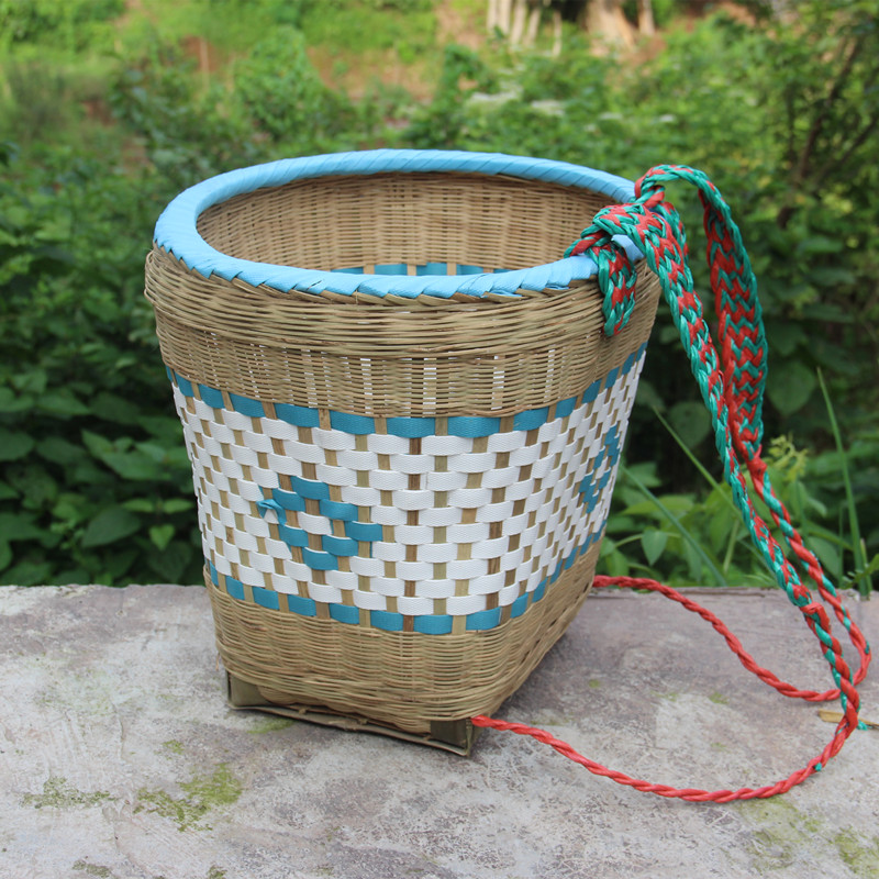 极速竹篓竹编家用塑料编织背篼收纳筐竹I筐成人买菜采摘揹筐舞蹈